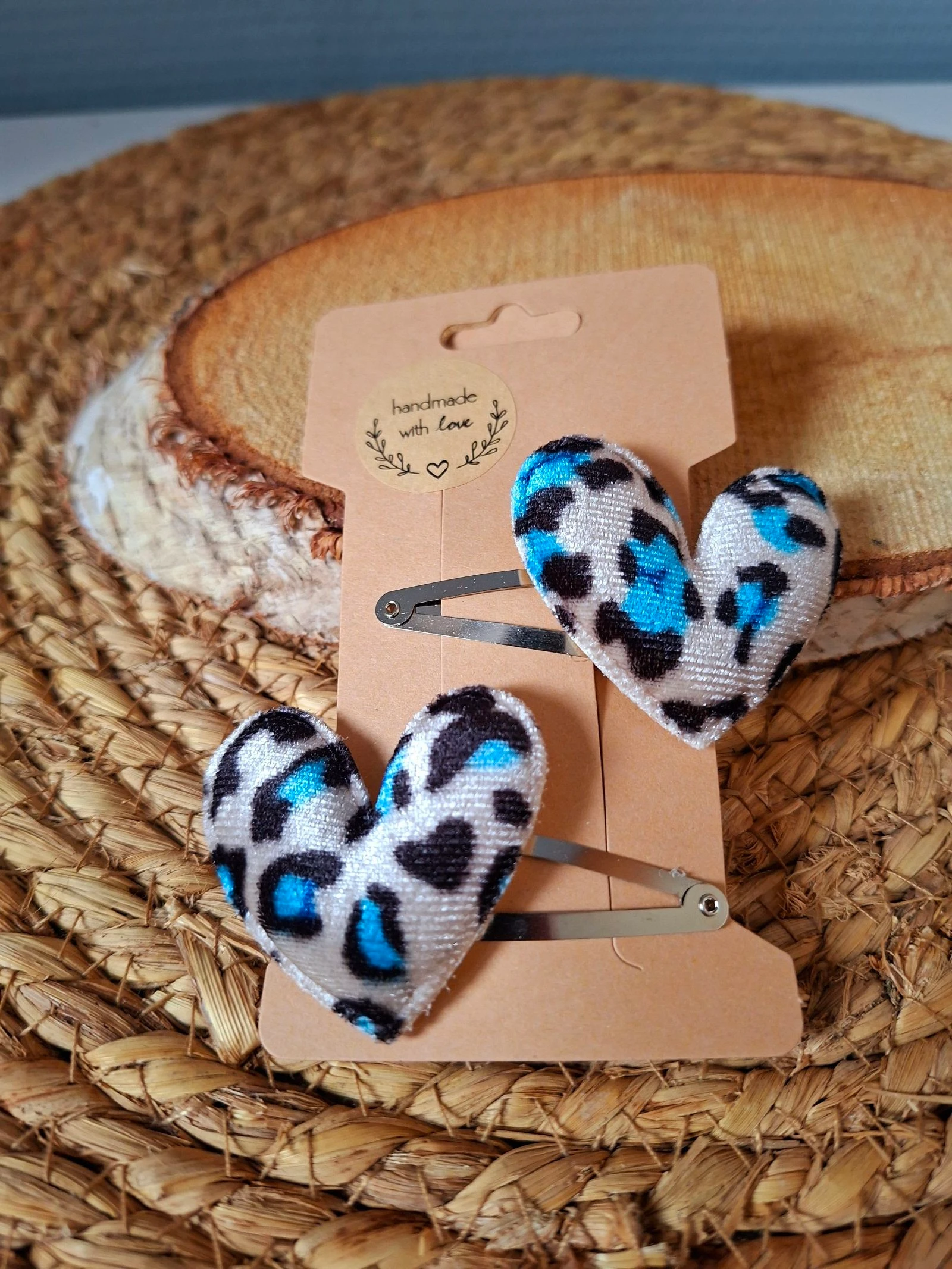 Haarknipjes hartje luipaardprint blauw